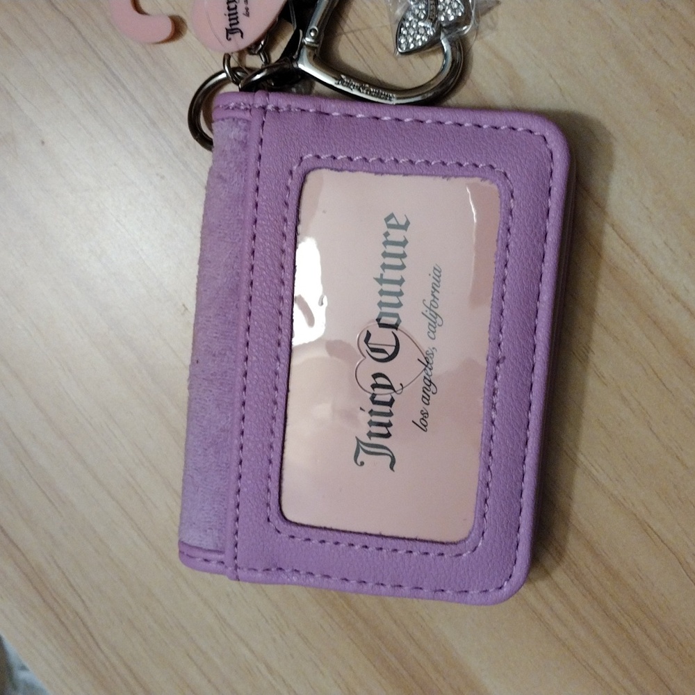 Juicy Couture Violet Tulle Wing It Card Case  with Heart Charm Key Fob 🦋✨ 🆕 - Picture 7 of 12